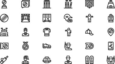 Kriket ikonları Yüksek Kalite Vektör Simgeleri Düzenlenebilir Vuruşlar Koleksiyonu. Profesyonel ve Yaratıcı Projeler için ideal.