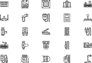 Donanım simgeleri koleksiyonu düzenlenebilir felçli bir vektör illüstrasyonudur.