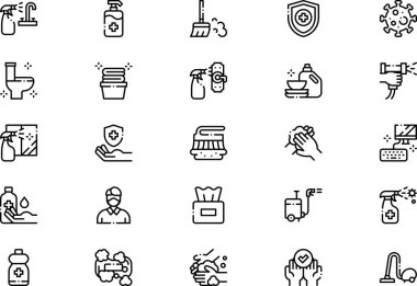 Hijyen ve dsinfeksiyon simgeleri koleksiyonu düzenlenebilir felçli bir vektör illüstrasyonudur.