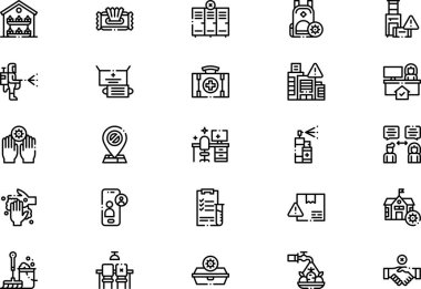 Yeni normallik simgeleri koleksiyonu düzenlenebilir felçli bir vektör illüstrasyonudur.