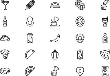 Mexican food icons collection is a vector illustration with editable stroke. clipart