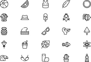 Tropik simge koleksiyonu, düzenlenebilir felçli bir vektör illüstrasyonudur.