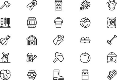 Çiftçilik simgeleri koleksiyonu düzenlenebilir felçli bir vektör illüstrasyonudur.