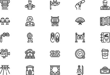 Tiyatro simgeleri koleksiyonu düzenlenebilir felçli bir vektör illüstrasyonudur.