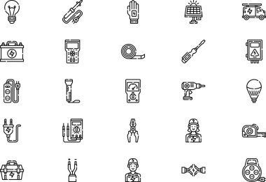 Electrician icons collection is a vector illustration with editable stroke. clipart