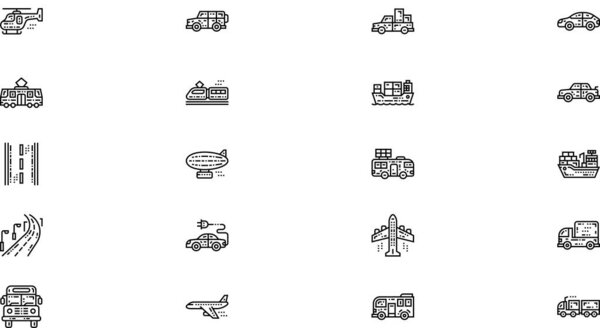 Значки общественного транспорта Высококачественная коллекция векторных икон с редактируемым штрихом. Идеально подходит для профессиональных и творческих проектов.