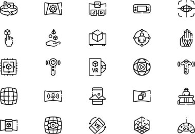 Sanal gerçeklik simgeleri koleksiyonu, düzenlenebilir felçli bir vektör illüstrasyonudur.