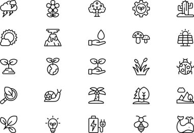 Doğa simgeleri koleksiyonu, düzenlenebilir felçli bir vektör illüstrasyonudur.