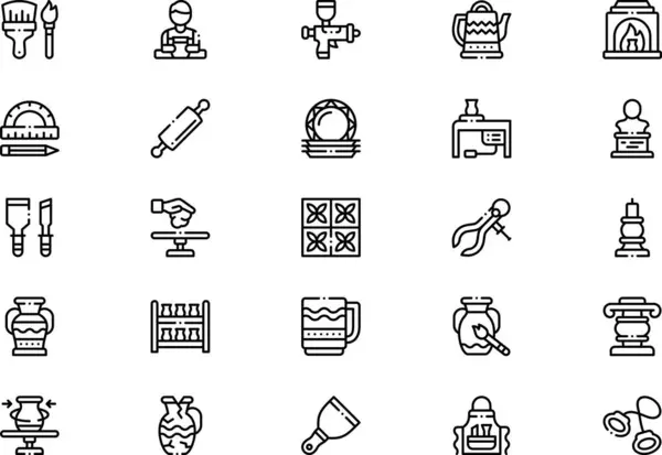 Çömlek ve seramik simgeleri koleksiyonu düzenlenebilir felçli bir vektör illüstrasyonudur.