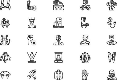 Gelecekteki simge koleksiyonunun teknolojisi düzenlenebilir felçli bir vektör illüstrasyonudur.