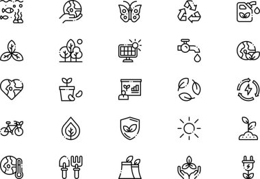 Ekoloji simgeleri koleksiyonu, düzenlenebilir felçli bir vektör illüstrasyonudur.