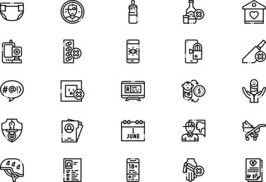 Çocuk koruma simgeleri koleksiyonu düzenlenebilir felçli bir vektör illüstrasyonudur.