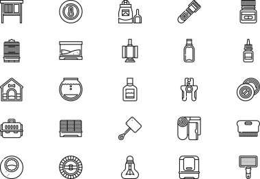 Evcil hayvan dükkanı simgeleri koleksiyonu, düzenlenebilir felçli bir vektör illüstrasyonudur.