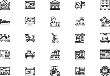 Tedarik zinciri simgeleri koleksiyonu düzenlenebilir felçli bir vektör illüstrasyonudur.