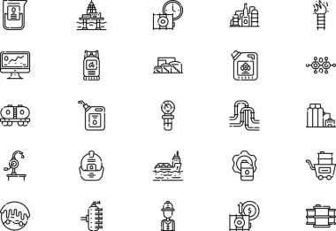 Petrol endüstrisi simgeleri koleksiyonu, düzenlenebilir felçli bir vektör illüstrasyonudur.