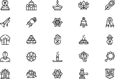 Hinduizm simgeleri koleksiyonu düzenlenebilir felçli bir vektör illüstrasyonudur.