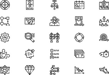 Scrum geliştirme simgeleri koleksiyonu düzenlenebilir felçli bir vektör illüstrasyonudur.
