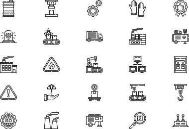 Fabrika simgeleri koleksiyonu düzenlenebilir felçli bir vektör illüstrasyonudur.