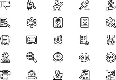 Kalite kontrol simgeleri koleksiyonu düzenlenebilir felçli bir vektör illüstrasyonudur.