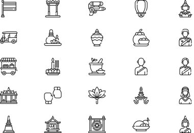 Thailand icons collection is a vector illustration with editable stroke.