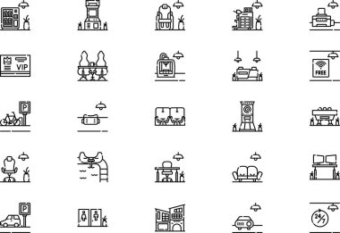 Eşzamanlı uzay simgeleri koleksiyonu düzenlenebilir felçli bir vektör illüstrasyonudur.