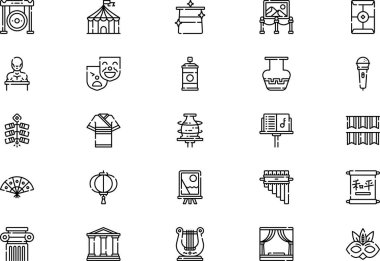 Cultural activities icons collection is a vector illustration with editable stroke. clipart