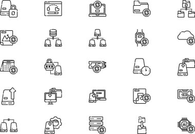 Yedekleme simgeleri koleksiyonu düzenlenebilir felçli bir vektör illüstrasyonudur.