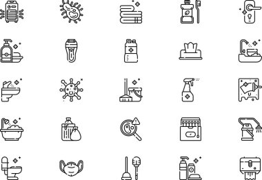 Hijyen ve dezenfeksiyon simgeleri koleksiyonu düzenlenebilir felçli bir vektör illüstrasyonudur.