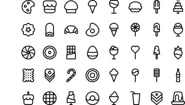 Düzenlenebilir Vuruşlu Tatlı Simgeleri Yüksek Kalite Vektör Simgeleri Koleksiyonu. Profesyonel ve Yaratıcı Projeler için ideal.