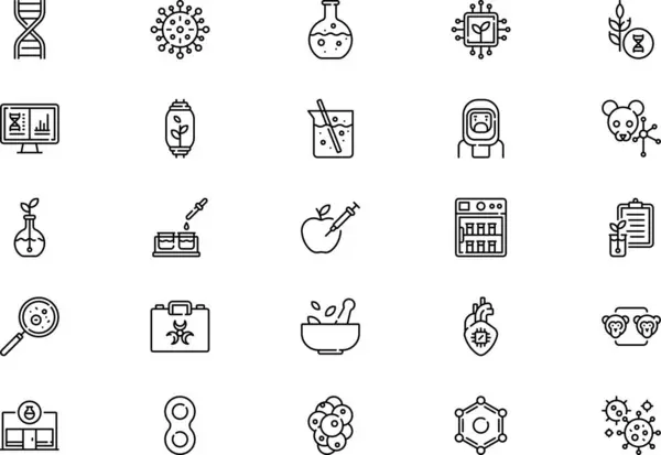 Biyoteknoloji simgeleri koleksiyonu düzenlenebilir felçli bir vektör illüstrasyonudur.