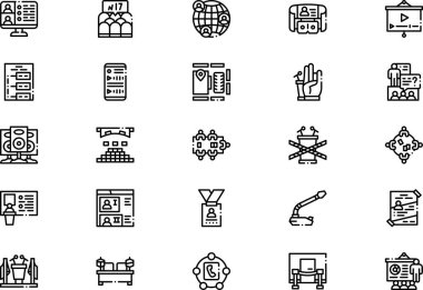 Konferans simgeleri koleksiyonu düzenlenebilir felçli bir vektör illüstrasyonudur.