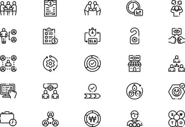 Çeşitli iş simgeleri koleksiyonu düzenlenebilir felçli bir vektör illüstrasyonudur.