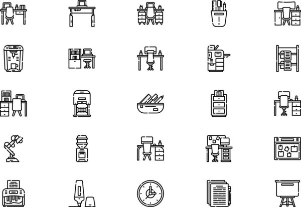 Коллекция иконок на рабочем месте - векторная иллюстрация с редактируемым штрихом.