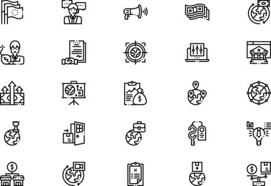 Küresel iş simgeleri koleksiyonu düzenlenebilir felçli bir vektör illüstrasyonudur.