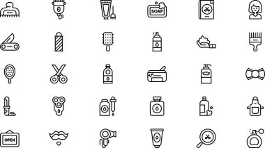 Kuaför simgeleri Yüksek Kaliteli Vektör Simgeleri Koleksiyonu Düzenlenebilir Vuruşla. Profesyonel ve Yaratıcı Projeler için ideal.