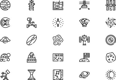 Astronomi simgeleri koleksiyonu düzenlenebilir felçli bir vektör illüstrasyonudur.