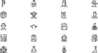 Cadılar Bayramı ikonları Yüksek Kaliteli Vektör Simgeleri Koleksiyonu Düzenlenebilir Vuruşlu. Profesyonel ve Yaratıcı Projeler için ideal.