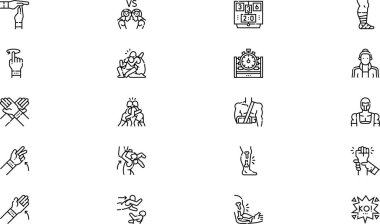 Güreş simgeleri koleksiyonu düzenlenebilir vuruşlu bir vektör illüstrasyonudur.