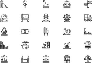 Lunapark simgeleri koleksiyonu düzenlenebilir felçli bir vektör illüstrasyonudur.