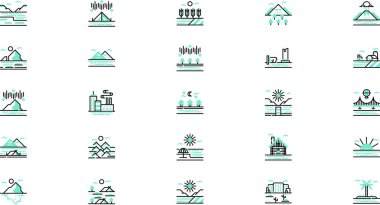 Peyzaj simgeleri Düzenlenebilir Vuruşlu Yüksek Kalite Vektör Simgeleri Koleksiyonu. Profesyonel ve Yaratıcı Projeler için ideal.