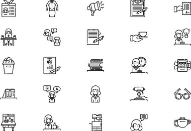 Sekreter simgeleri koleksiyonu düzenlenebilir felçli bir vektör illüstrasyonudur.