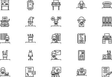 Sekreter simgeleri koleksiyonu düzenlenebilir felçli bir vektör illüstrasyonudur.