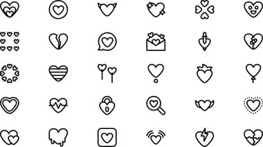 Hearts simgeleri Yüksek Kaliteli Vektör Simgeleri Koleksiyonu Düzenlenebilir Vuruşlu. Profesyonel ve Yaratıcı Projeler için ideal.