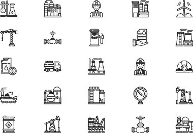 Petrol ve gaz endüstrisi simgeleri koleksiyonu düzenlenebilir felçli bir vektör illüstrasyonudur.