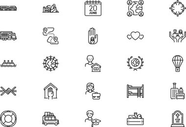 Dünya mülteci günü simgeleri koleksiyonu düzenlenebilir felçli bir vektör illüstrasyonudur.