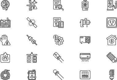 Elektrik simgeleri koleksiyonu, düzenlenebilir felçli bir vektör illüstrasyonudur.