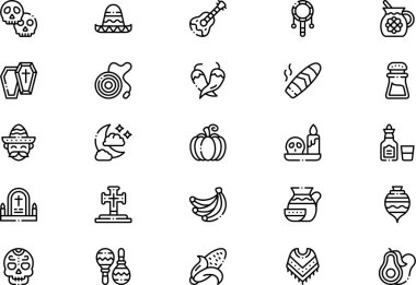 Dia de Muertos simge koleksiyonu düzenlenebilir felçli bir vektör illüstrasyonudur.