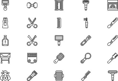 Hayvan tımarlama simgeleri koleksiyonu, düzenlenebilir felçli bir vektör illüstrasyonudur.