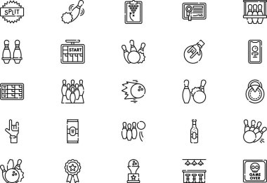 Bowling Simgeleri koleksiyonu düzenlenebilir felçli bir vektör illüstrasyonudur.