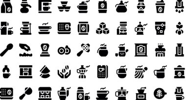 Kahve makineleri ve kahve ikonları Yüksek Kalite Vektör Simgeleri Düzenlenebilir Vuruşlar Koleksiyonu. Profesyonel ve Yaratıcı Projeler için ideal.